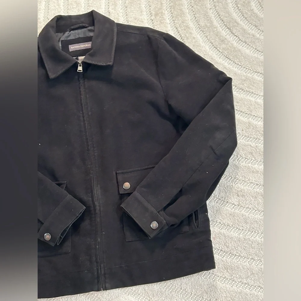 Vintage Banana Republic Men’s Collared Bomber Zip-up Jacket in Black - L